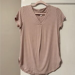 Old Navy Mauve Striped V-Neck Short Sleeve Top
